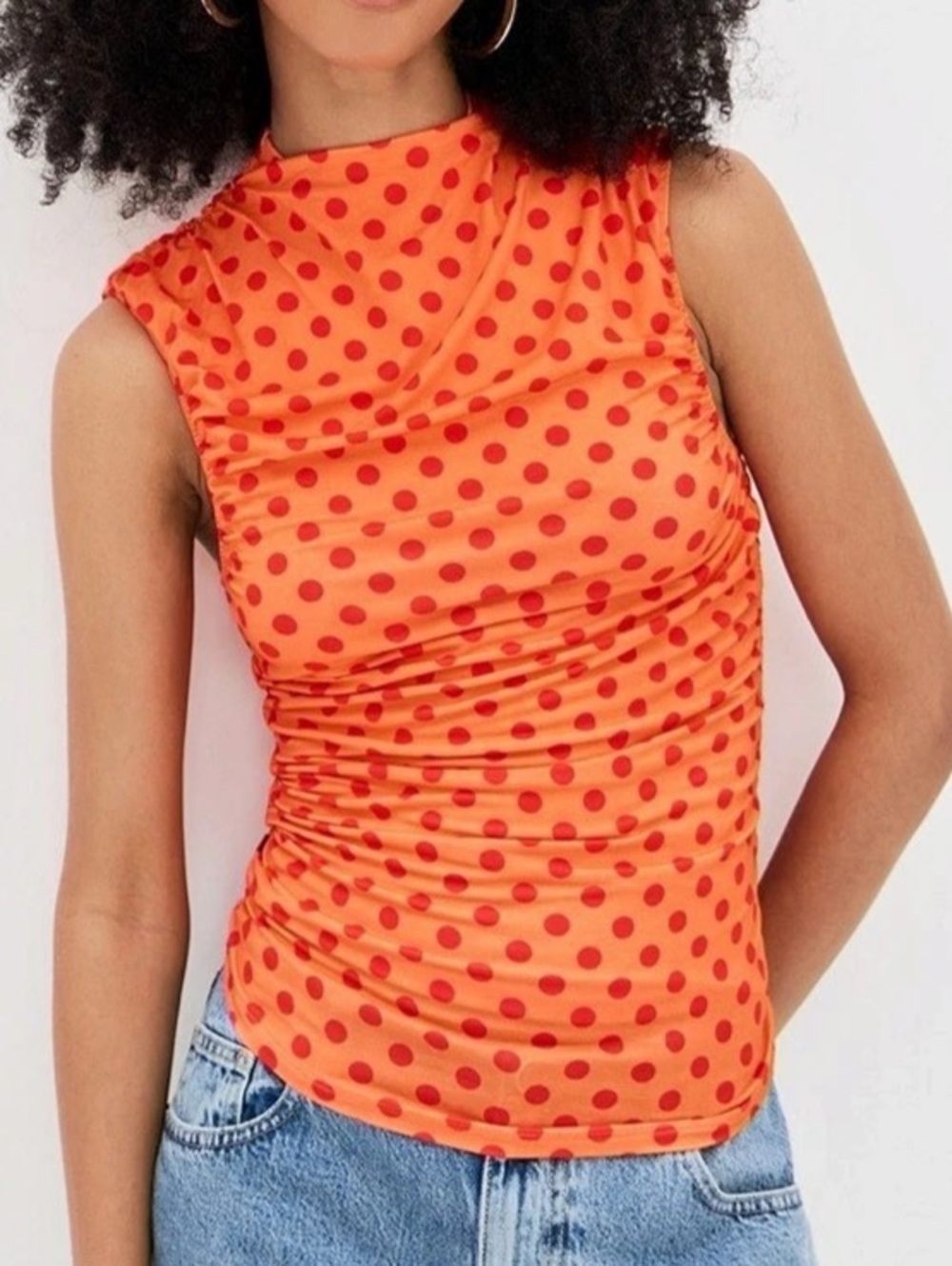 Miaou Cam Top Polka Dot Tank Top Orange & Red Large